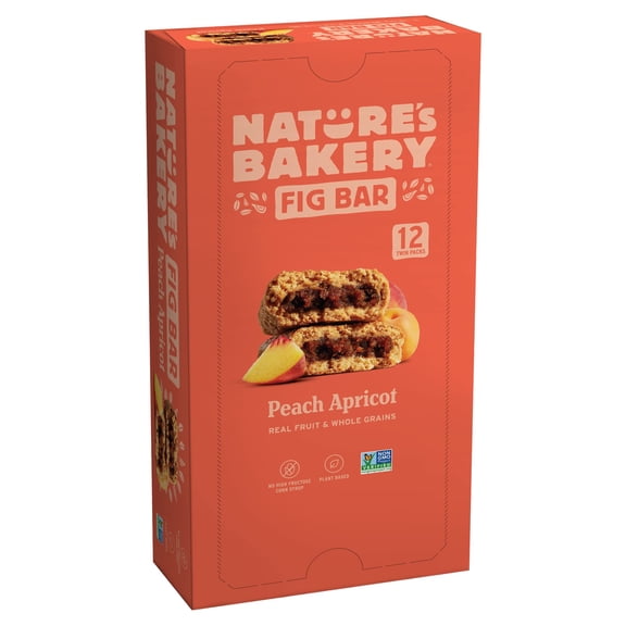 NatureS Bakery Whole Wheat Fig Bars, Peach Apricot, Real Fruit, Vegan, Non-Gmo, Snack Bar, 1 Box With 12 Twin Packs (12 Twin Pac.ks)
