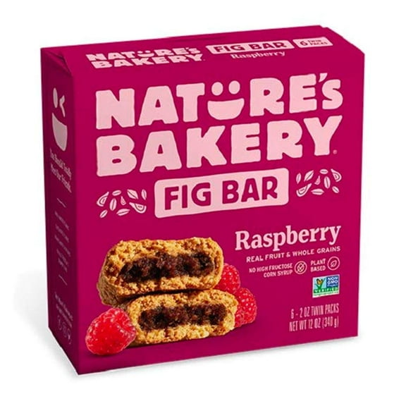 Nature,S Bakery, Whole Wheat Fig Bars, Raspberry, Real Fruit, Vegan, Non-Gmo, Snack Bar, 1 Box With 6 Twin Packs (6 Twin Packs)