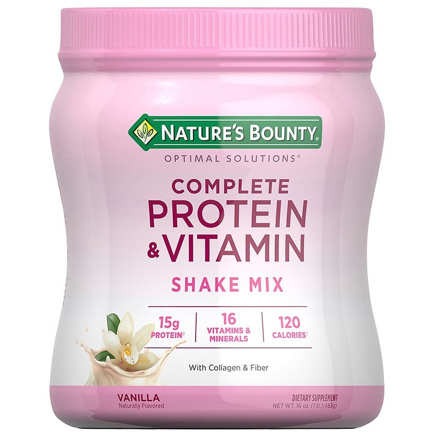 Nature'S Bounty Optimal Solutions Protein Powder with Collagen And Fiber Vanilla, 16 Oz