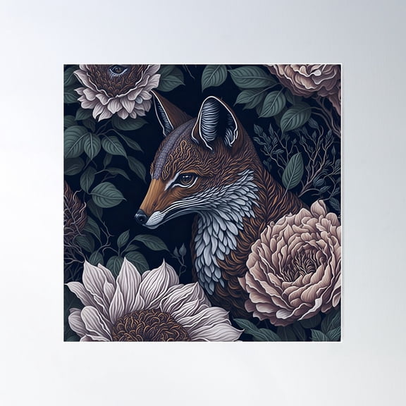 "Nature'S Cunning: A Stunning Vector Artwork Of A Fox" Poster Wall Art, Modern Wall Decor For Living Room Bedroom, 17x17 UNFRAMED