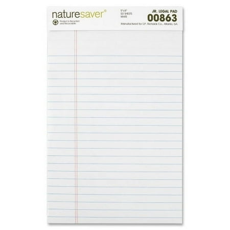 Nature Saver 100% Recycled Jr. Ruled Legal Pads, 1 Dozen (BaseUPC 0003525500863) Color White