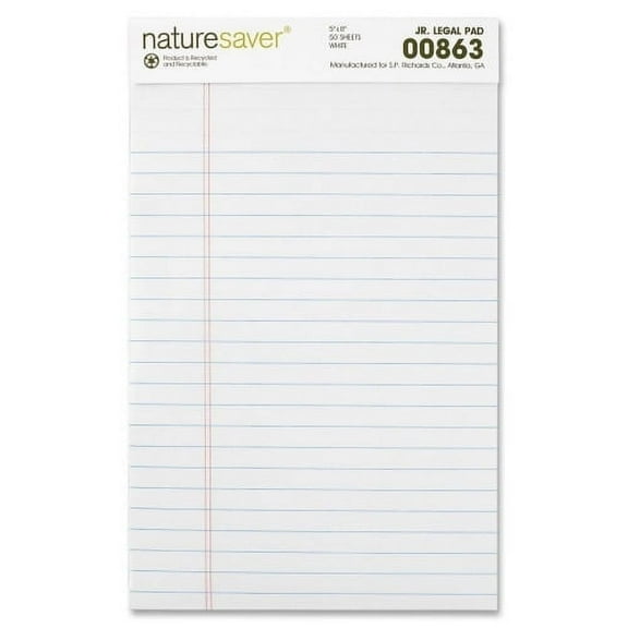 Nature Saver 100% Recycled Jr. Ruled Legal Pads, 1 Dozen (BaseUPC 0003525500863) Color White