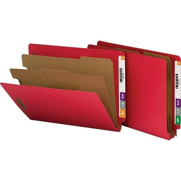 Nature Saver Recycled End Tab Classification Folders Letter - 8 1/2" x 11" Sheet Size - End Tab Location - 2 Divider(s) - 25 pt. Folder Thickness - Bright Red - Recycled - 10 / Box