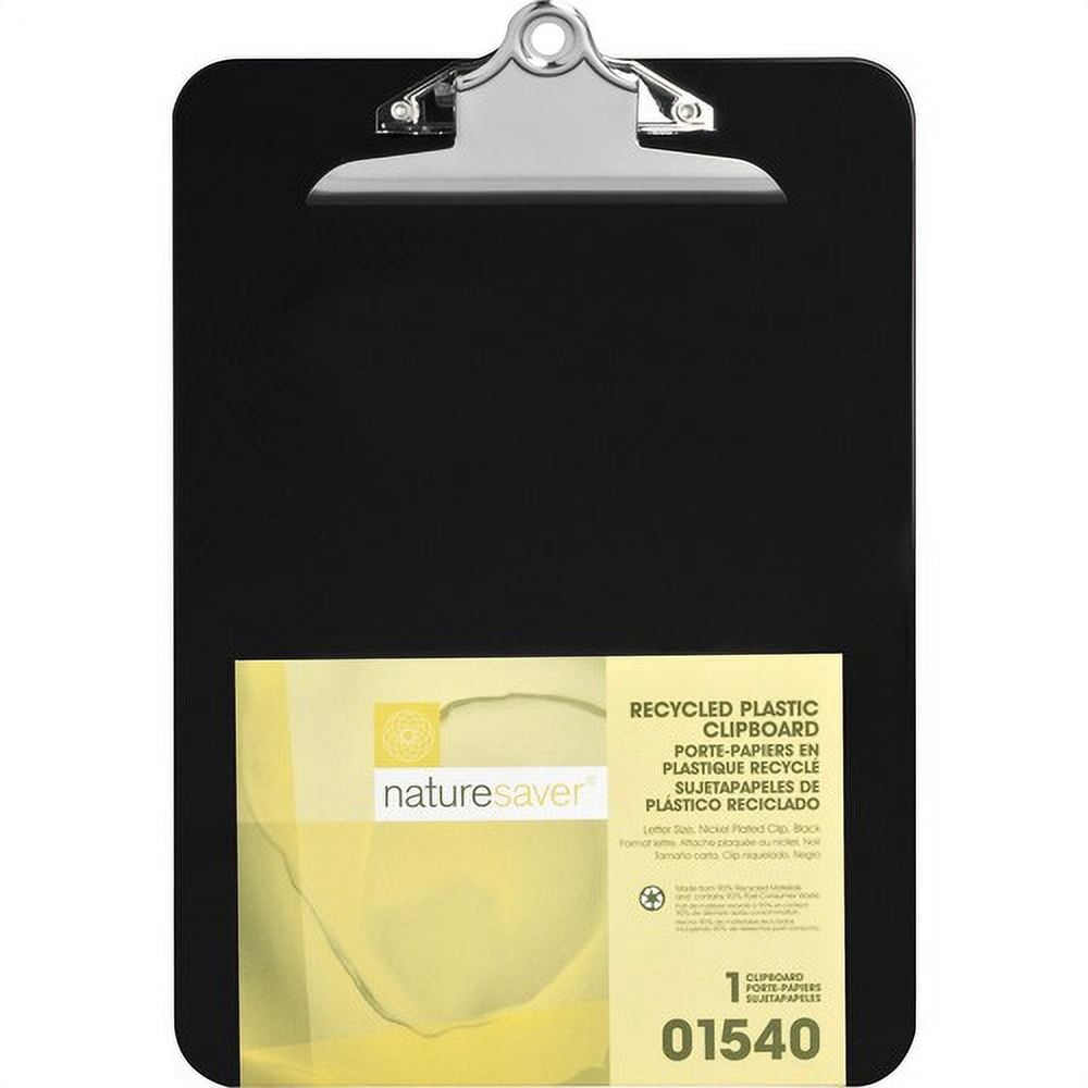 Nature Saver Recycled Plastic Clipboards - 1" Clip Capacity - 8 1/2" x 12" - Heavy Duty - Plastic - Black - 1 Each | Bundle of 10 Each