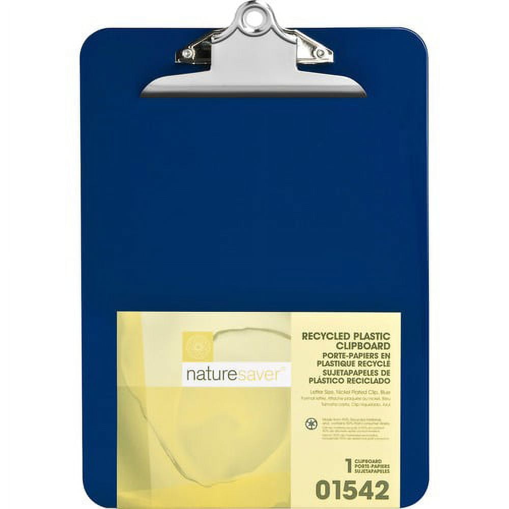 Nature Saver Recycled Plastic Clipboards - 1" Clip Capacity - 8 1/2" x 12" - Heavy Duty - Plastic - Blue - 1 Each | Bundle of 10 Each