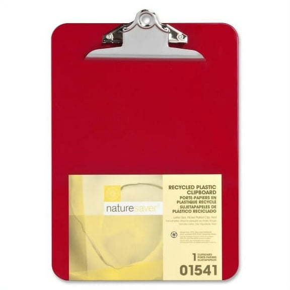 Nature Saver Recycled Plastic Clipboards 1" Clip Capacity - 8 1/2" x 12" - Heavy Duty - Plastic - Red - 1 Each
