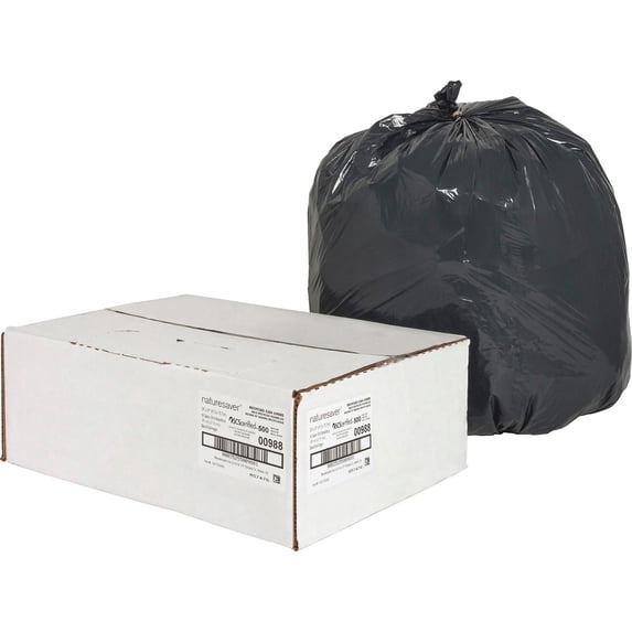 Nature Saver, NAT00988, Black Low-density Recycled Can Liners, 500 / Carton, Black, 16 gal