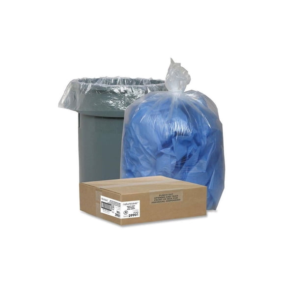 Nature Saver, NAT29901, Recycled Trash Can Liners, 100 / Carton, Clear, 45 gal