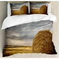 thumbnail image 1 of Nature Scene Duvet Cover Set, Countryside Themed Harvest in Canada Photo with Overcast Sky, Decorative 3 Piece Bedding Set with 2 Pillow Shams, Queen Size, Purpleblue Pale Coffee, by Ambesonne, 1 of 3