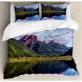thumbnail image 1 of Nature Scene Duvet Cover Set King Size, Red Iron Peaks over Calm High Mountain Lake Colorado Nature Americana Photo, Decorative 3 Piece Bedding Set with 2 Pillow Shams, Multicolor, by Ambesonne, 1 of 3