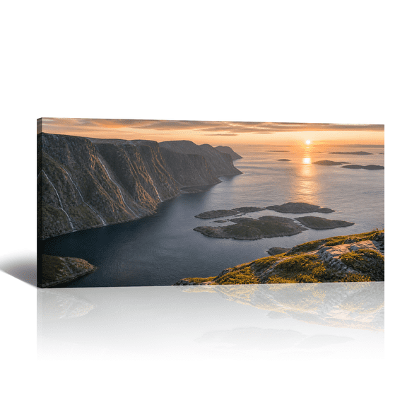 Nature Scene Landscape Canvas Wall Art Sunset Cliff Ocean Picture Print, Serene Scenery Artwork Modern Paintings for Living Room Bedroom Home Office Decor