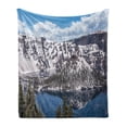 thumbnail image 1 of Nature Scene Soft Flannel Fleece Blanket, Spring Season Panoramic Photo of Snowy Mountains and Crater Lake, Cozy Plush for Indoor and Outdoor Use, 50" x 60", Dark Indigo and Sea Blue, by Ambesonne, 1 of 6