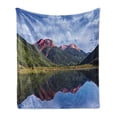 thumbnail image 1 of Nature Scene Soft Flannel Fleece Throw Blanket, Red Iron Peaks over Calm High Mountain Lake Colorado Nature Americana Photo, Cozy Plush for Indoor and Outdoor Use, 50" x 60", Multicolor, by Ambesonne, 1 of 5