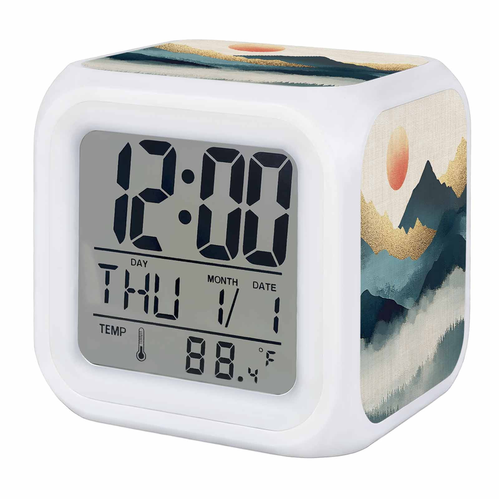 Nature Scenery Alarm Clock, Forest Sun Mountain Landscape Digital Clock ...