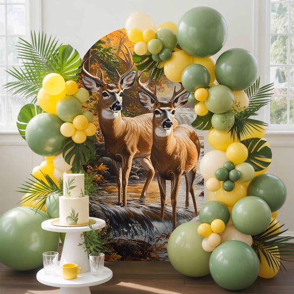 Nature Scenery Arch Backdrop Cover, 4FT, Forest Animal Deer Waterfall Plant Spandex Arch Covers Double-Sided Backdrop for Wedding Birthday Party Photo Background Decoration