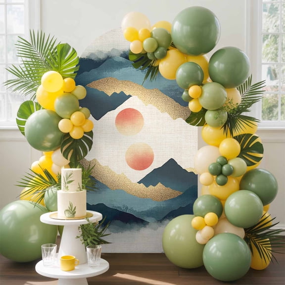 Nature Scenery Arch Backdrop Cover, 6.6FT, Forest Sun Mountain Landscape Spandex Arch Covers Double-Sided Backdrop for Wedding Birthday Party Photo Background Decoration