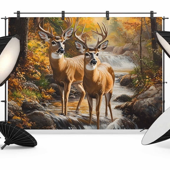 Nature Scenery Backdrop for Photography, Forest Animal Deer Waterfall Plant Photo Backdrop Portrait Background Party Banner Photo Backgrounds for Studio Booth Props, 7x5ft
