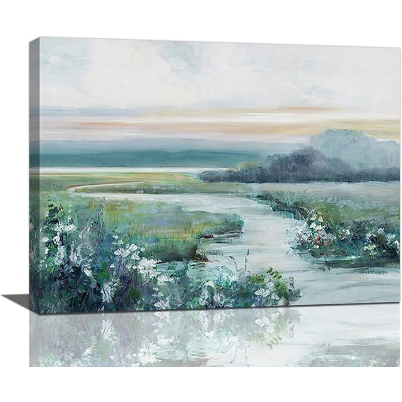Nature Scenery Living Room Decor Wall Art River Mountain Creek Landscape Pictures Canvas Painting Framed Artwork for Bathroom Living Room Bedroom 12''''X16''''