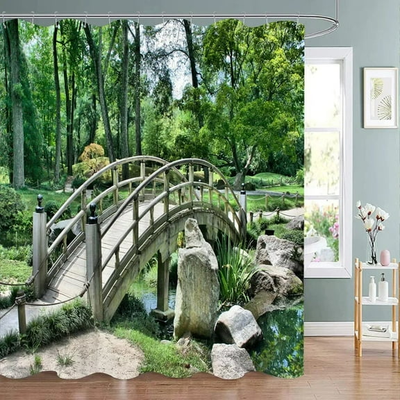 Nature Scenery Shower Curtain Waterfall Forest Landscape Polyester Fabric Washable Shower Curtain Bathroom Decoration