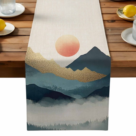 Nature Scenery Table Runner, Forest Sun Kitchen Table Runners Dress Scarves for Table Decorations Party/Restaurant/Indoor Outdoor Use, 13x120in