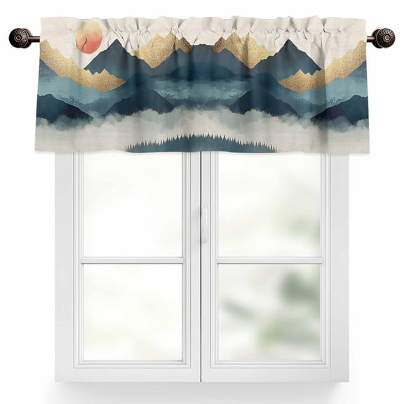 Nature Scenery Valances for Windows, 42 x 12in, Forest Sun Mountain Landscape Rod Pocket Kitchen Valance Curtain Light Filtering Window Treatments for Living Room Bedroom, 1 Panel