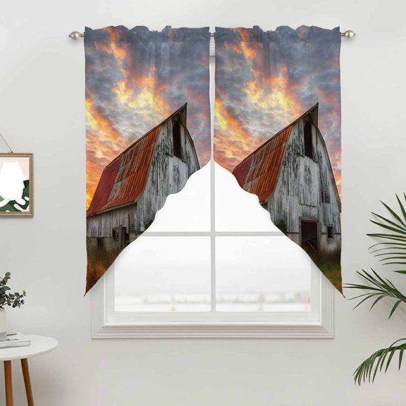 Nature Scenic Swag Valances for Windows, Country Barn Sunset Clouds Rod Pocket Short Curtains, Machine Washable Kitchen Window Topper for Bathroom Living Room, 28 x 36 Inch, 1 Pair