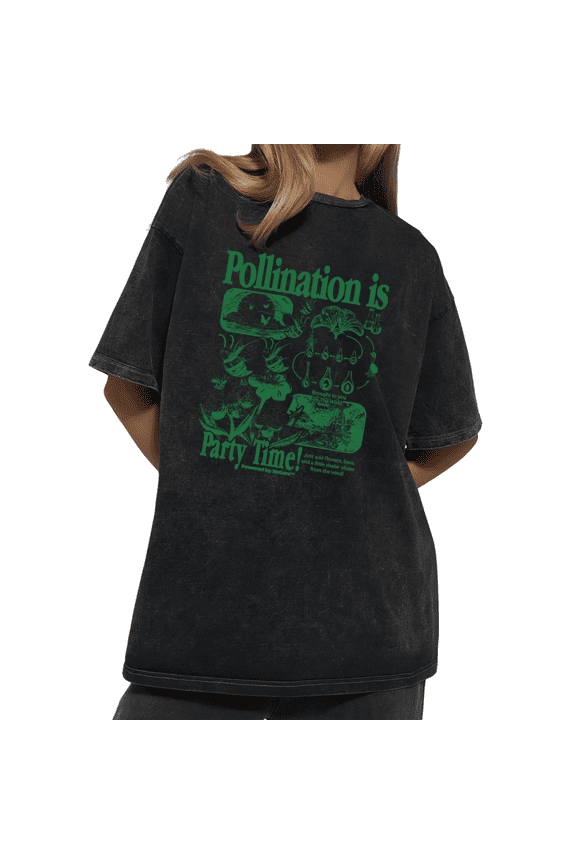 Nature Science Pollination T-shirt Graphic Tees Nature Shirts Charcoal Loose Fit S-2XL Casual Wear Tops