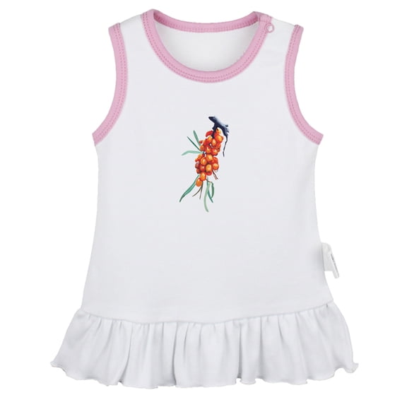 Nature Sea Buckthorn Pattern Dresses For Baby, Newborn Babies Skirts, Infant Princess Dress, 0-24M Kids Graphic Clothes (White Sleeveless Dresses, 6-12 Months)