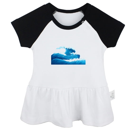 Nature Sea Wave Pattern Dresses For Baby, Newborn Babies Skirts, Infant Princess Dress, 0-24M Kids Graphic Clothes (Black Raglan Dresses, 0-6 Months)