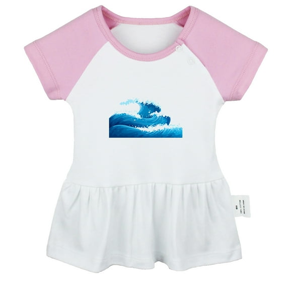 Nature Sea Wave Pattern Dresses For Baby, Newborn Babies Skirts, Infant Princess Dress, 0-24M Kids Graphic Clothes (Pink Raglan Dresses, 0-6 Months)