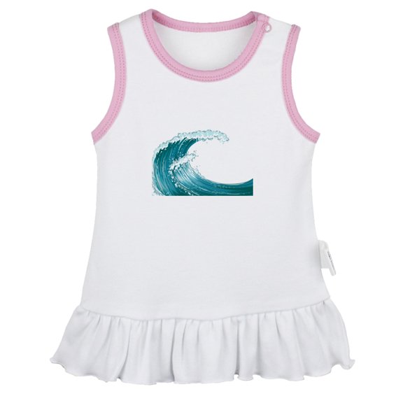 Nature Sea Wave Pattern Dresses For Baby, Newborn Babies Skirts, Infant Princess Dress, 0-24M Kids Graphic Clothes (White Sleeveless Dresses, 12-18 Months)