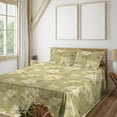 thumbnail image 1 of Ambesonne Nature Fitted & Flat Sheet with Shams 4 Pcs Set, Ethno Realistic Rose Pattern, King, Cream Dark Eggshell, 1 of 5