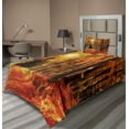 thumbnail image 1 of Ambesonne Nature Fitted & Top Sheet Set with Sham, Fall Trees at Sunset Woods, Orange and Yellow, 1 of 4