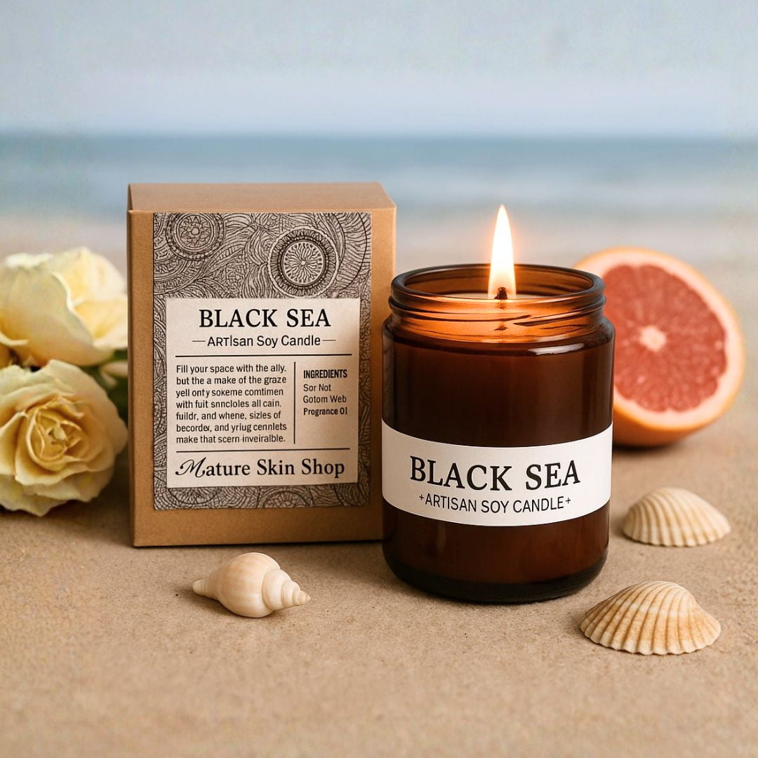 Nature Skin Shop Black Sea Soy Candle – Clean-Burning Cotton Wick Candle with Deep Ocean & Amber Notes – 8 oz Jar – Modern Botanical Home Fragrance