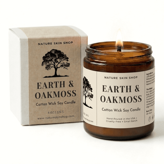 Nature Skin Shop Earth and Oakmoss Artisan Soy Candle Woodsy Aromatherapy Home Fragrance Vegan 8 oz