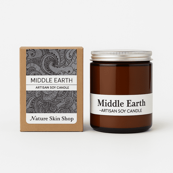 Nature Skin Shop Middle Earth Soy Candle Clean-Burning Wood Wick Candle with Earthy Oakmoss, Amber & Forest Notes 8 oz Jar Natural Home Fragrance