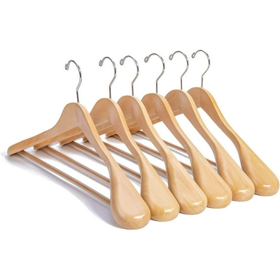 Nature Smile Luxury Natural Wooden Suit Hangers - 6 Pack - Wood Coat Hangers,Jacket Outerwear Shirt Hangers,Glossy Finish with Extra-Wide Shoulder, 360 Degree Swivel Hooks & Anti-Slip Bar with Screw