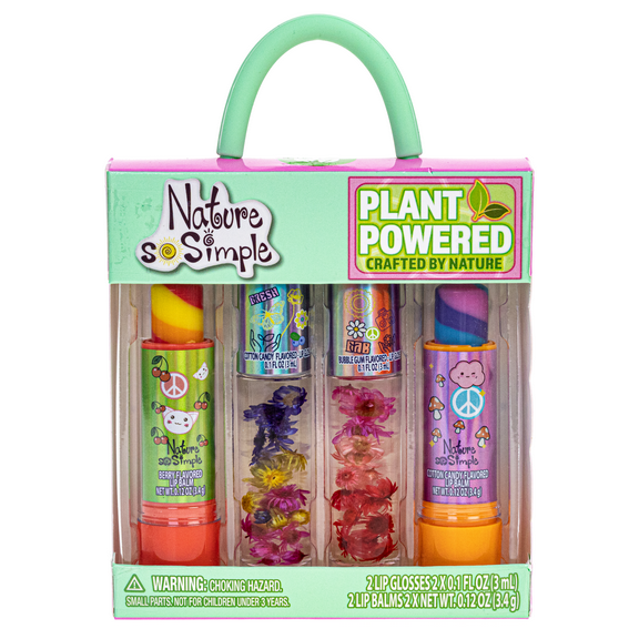 Nature So Simple, 4 Pack, Floral Lip Glosses Set, Made from Non-toxic Naturally Derived Ingredients