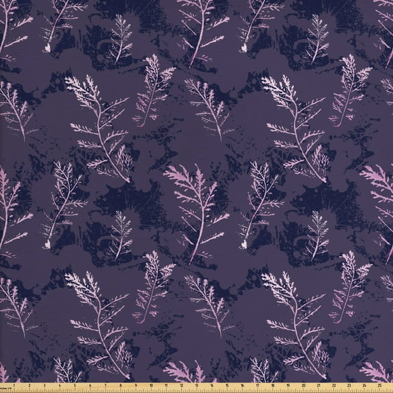 Nature Sofa Upholstery Fabric by the Yard, Abstract with Continuous Branched Herbs, Decorative Fabric for DIY and Home Accents, Dark Purple Pale Pink by Ambesonne