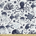 thumbnail image 1 of Nature Sofa Upholstery Fabric by the Yard, Art Ornamental Nautical Creatures Underwater Life Octopus Fish Turtle Jellyfish, Decorative Fabric for DIY and Home Accents, Indigo White by Ambesonne, 1 of 5