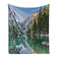 thumbnail image 1 of Nature Soft Flannel Fleece Blanket, Autumn Landscape with Faded Trees and Mountains Pure Reflection in Water Dream Photo, Cozy Plush for Indoor and Outdoor Use, 50" x 70", Green Grey, by Ambesonne, 1 of 6