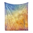 thumbnail image 1 of Nature Soft Flannel Fleece Blanket, Autumn Trees Gulls Skying in Hazy Sky Watercolor Paintbrush Fall Artwork, Cozy Plush for Indoor and Outdoor Use, 50" x 60", Blue Marigold Yellow, by Ambesonne, 1 of 5
