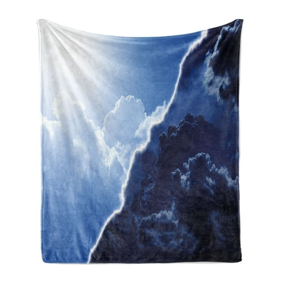 Nature Soft Flannel Fleece Blanket, Composite of Contrasting Colors Theme in Diverse Tones of Skyline Weather Nature Art, Cozy Plush for Indoor and Outdoor Use, 50" x 60", Navy Blue, by Ambesonne