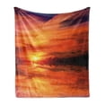 thumbnail image 1 of Nature Soft Flannel Fleece Blanket, Dramatic Sunset Sky Clouds on Lake Horizon Twilight Creamy Scene Artwork, Cozy Plush for Indoor and Outdoor Use, 50" x 70", Red Vermilion Marigold, by Ambesonne, 1 of 6