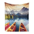 thumbnail image 1 of Nature Soft Flannel Fleece Blanket, Dreamy Majestic Mountains View Reflections from Shore with Boats Pastoral Landscape, Cozy Plush for Indoor and Outdoor Use, 70" x 90", Multicolor, by Ambesonne, 1 of 5
