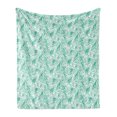 thumbnail image 1 of Nature Soft Flannel Fleece Blanket, Forest Foliage Leaves Tropical Palm Branches Hawaiian Jungle Illustration, Cozy Plush for Indoor and Outdoor Use, 50" x 70", Sea Green and White, by Ambesonne, 1 of 5