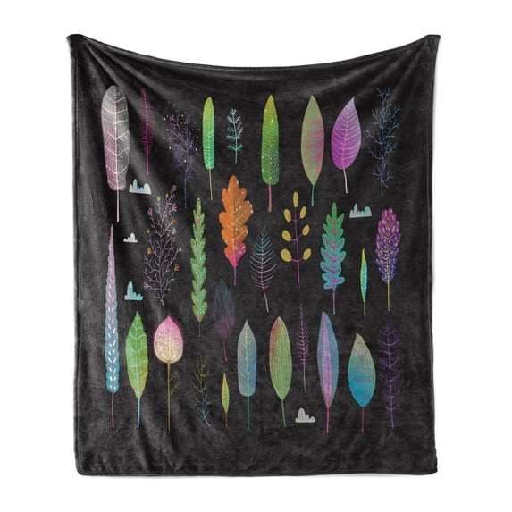 Nature Soft Flannel Fleece Blanket, Forest Theme as Trees Ecosystem in Different Seasons Colorful Graphic Illustration, Cozy Plush for Indoor and Outdoor Use, 70" x 90", Multicolor, by Ambesonne