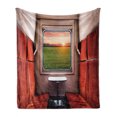 thumbnail image 1 of Nature Soft Flannel Fleece Blanket, Fresh Nature Setting from Train Compartment Window Railroad Destination Travel, Cozy Plush for Indoor and Outdoor Use, 50" x 60", Red Green Cream, by Ambesonne, 1 of 6