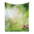 thumbnail image 1 of Nature Soft Flannel Fleece Blanket, Fresh Spring Meadow with Blooming Wild Flowers Soft Blurry Morning View, Cozy Plush for Indoor and Outdoor Use, 60" x 80", Green Pale Yellow Pink, by Ambesonne, 1 of 6