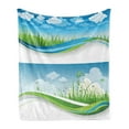thumbnail image 1 of Nature Soft Flannel Fleece Blanket, Fresh Summer Meadow Frames Grassy Green Field Rural Lawn Environment Eco, Cozy Plush for Indoor and Outdoor Use, 60" x 80", Blue Green and White, by Ambesonne, 1 of 5